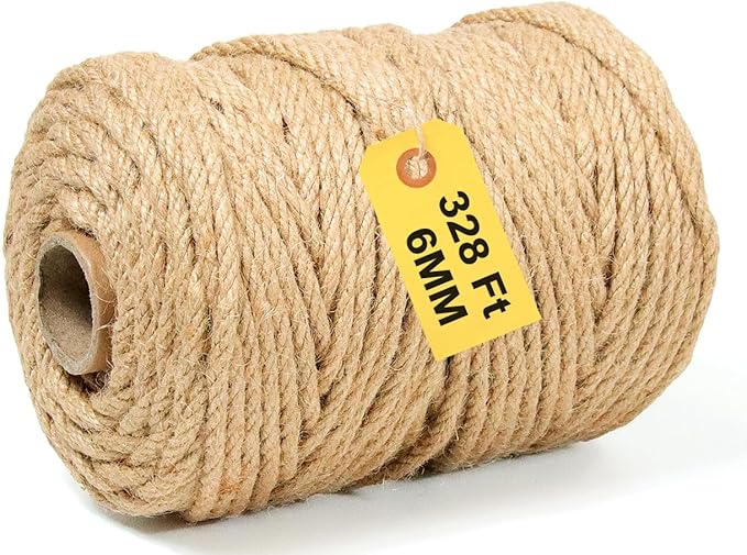 Jute Twine String - 328ft 6mm Eco-Friendly Heavy-Duty Cord for Crafts,Industrial Packaging & Garden | Natural Fiber Rope for DIY Decor,Bundling & Cat Scratchers
