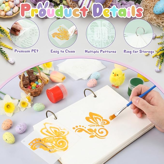 Marspark 66 Pcs Spring Easter Small Stencils for Crafts Reusable 3 Inch Stencils for Painting on Wood DIY Craft Paint Template for Wall Home Decor Card Rock Canvas Drawing Holiday (Bunny Egg)