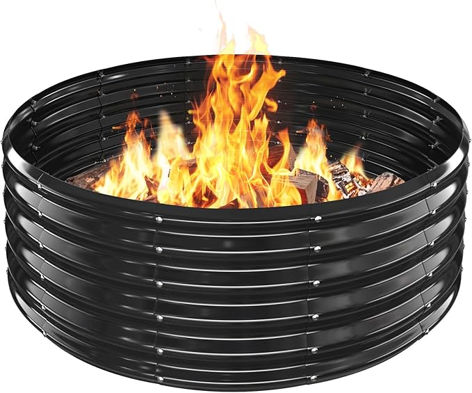 Metal Fire Pit Ring/Bonfire Fire Ring- 48 Inches Diameter, 0.7 MM Thick,1.5 ft High, Durable and Stylish for Outdoor Fire Pits,Patios and Camping (Black, 4X4X1.5 ft)
