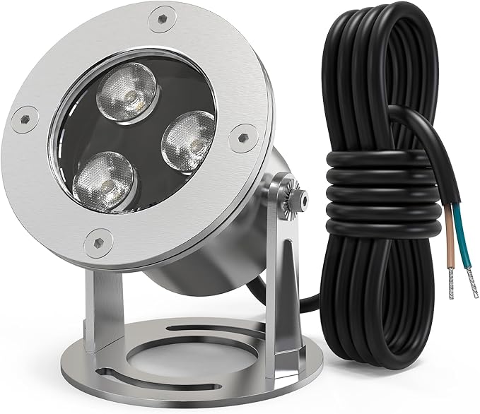 Underwater LED Pond Lights - 9W 5700K Bright White LED Pond Light Works at 12V AC/DC Low Voltage - STAINLESS STEEL IP68 Submersible for Fountains, Ponds, Waterfalls and Landscape Lighting Purposes