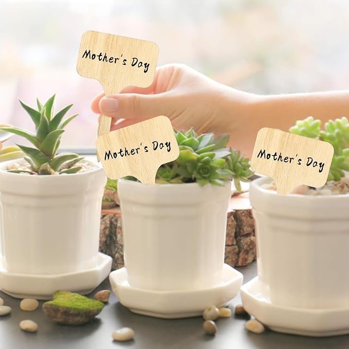 Whaline 60Pcs Wooden Plant Labels with Marker Pen T-Type Wood Plant Sign Tags Decorative Garden Markers for Seed Potted Herbs Flowers Vegetables, 2.36 x 4 Inch