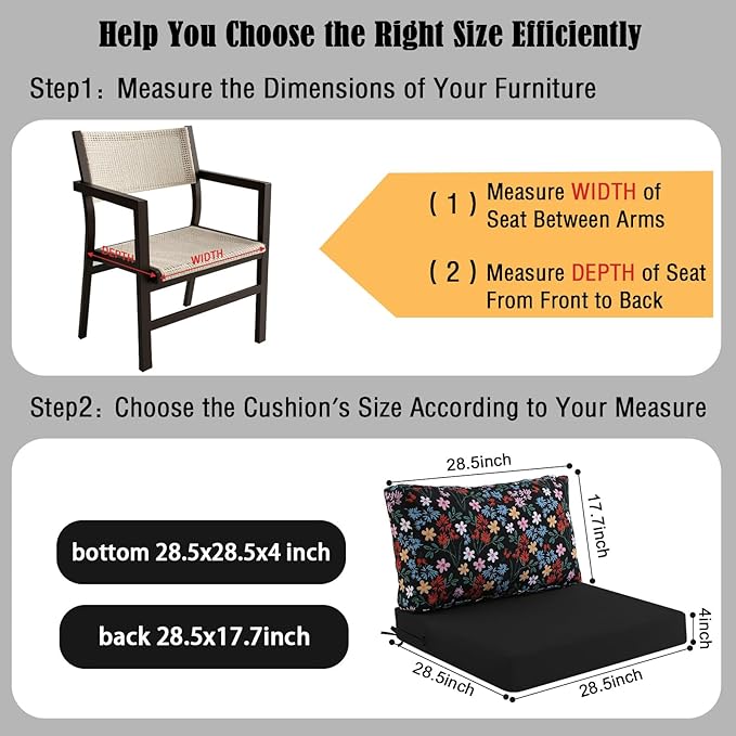 idee-home Outdoor Cushions for Patio Furniture, Outdoor Seat Cushion, Waterproof Hampton Bay Deep Seat Replacement Couch Chair Cushions for Garden Lawn Backyard Deck, 28.5 x 28.5 Floral Pattern
