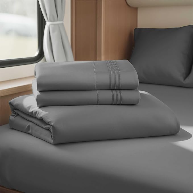 Clara Clark Bed Sheets, Premier 1800 Series 4 Piece RV Queen Sheet Set, Luxury Soft Sheets for RV Bunks, Short Queen - Charcoal Gray