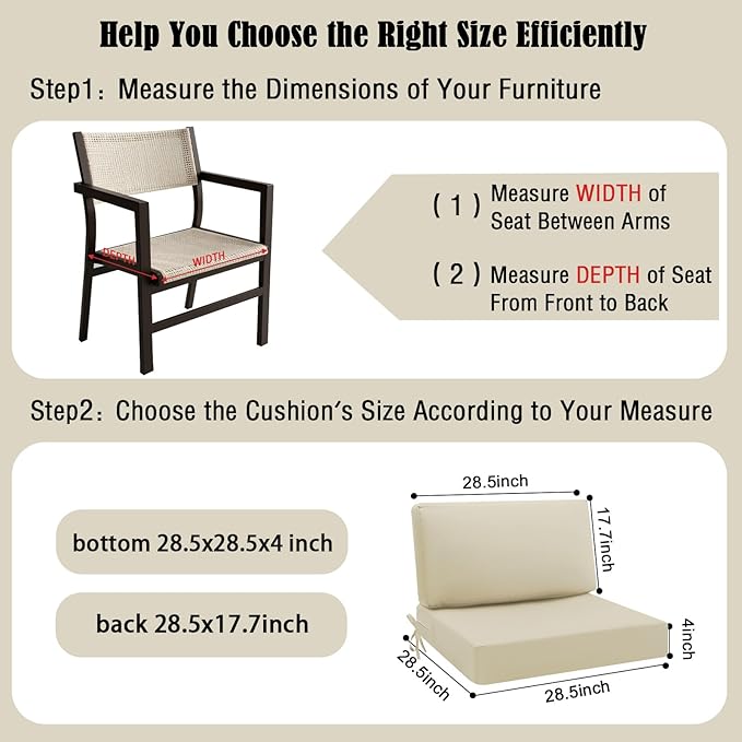 idee-home Outdoor Cushions for Patio Furniture, Outdoor Seat Cushion, Waterproof Hampton Bay Deep Seat Replacement Couch Chair Cushions for Garden Lawn Backyard Deck, 28.5 x 28.5 Beige