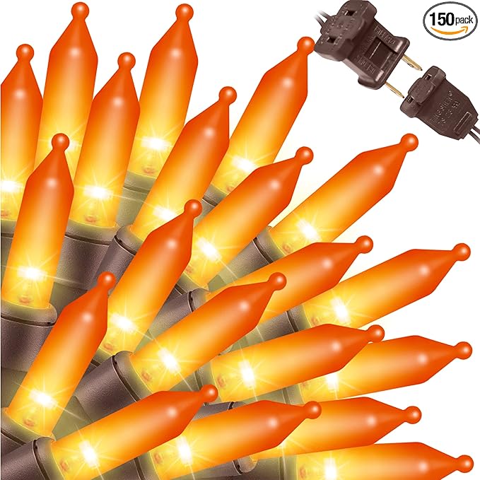 LAMPHOME Orange Thanksgiving Mini Lights, 31.9FT 150-Count Autumn Fall String Lights,Connectable 120V Plug in for Outdoor Indoor Garden Party Halloween Christmas Xmas Tree Lights Yellow Decor