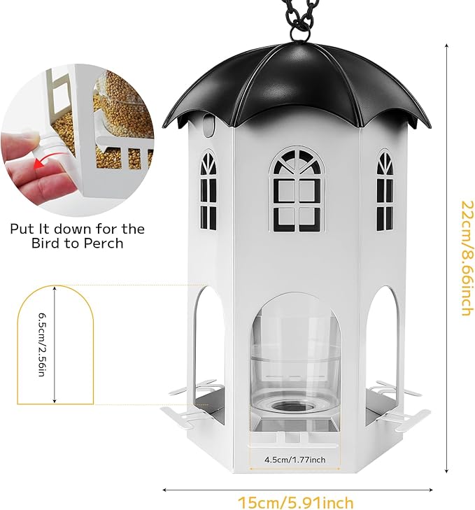 Metal Bird Feeder for Outdoor Hanging, Wild Bird Feeders with Circular Perch, Squirrel Proof Bird Feeder,Easy to Clean & Refill,Outdoor Birds Feeder for Small Birds