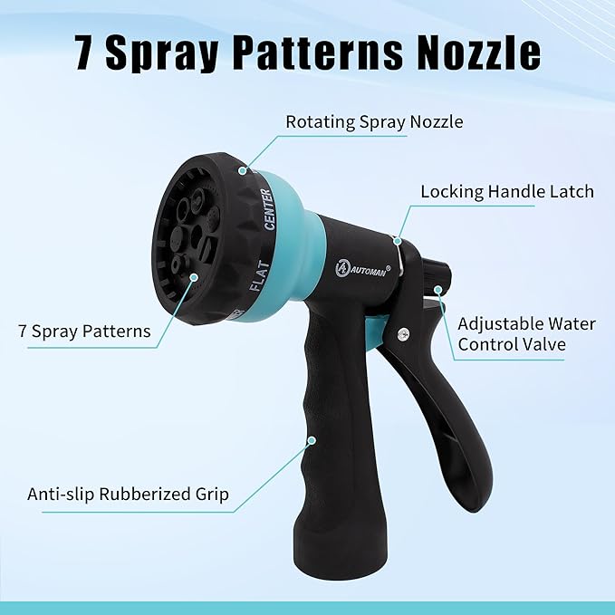 AUTOMAN Recoil Garden Water Hose 15 ft, EVA Curly Water Hose with Brass Connectors,Garden Hose Coil,Includes 7-Pattern Function Sprayer,Retractable,Corrosion Resistant Garden Coil Hose.