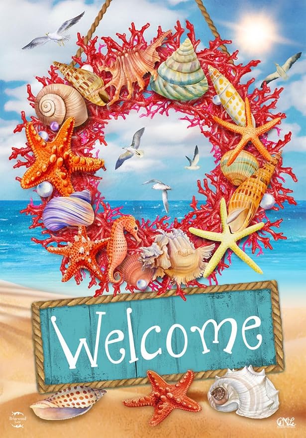 Briarwood Lane Coral Wreath Garden Flag