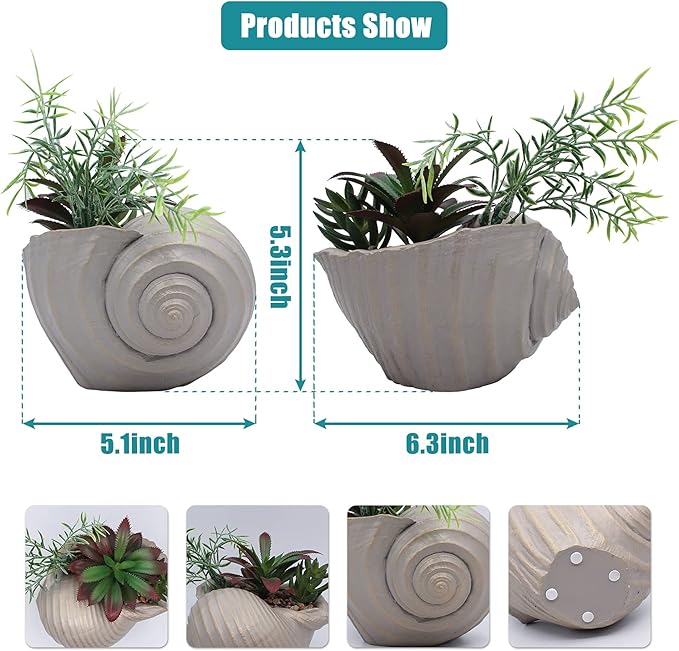 Faux Succulents in Conch Sea Shell Home Decor,Coastal Beach Decorations for Home Bathroom Ocean Seashell Decor Series for Home Beach Decor Theme Party Favors (Without Drainage Hole)