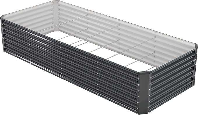 8x2x2FT Galvanized Raised Garden Bed Kit, Galvanized Planter Raised Garden Boxes Outdoor, Large Metal Raised Garden Beds for Vegetables-Grey