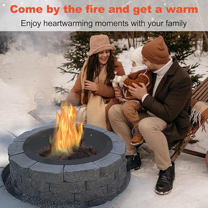 Koutemie Outdoor Fire Pit Ring Liner 35-Inch Outer/31-Inch Inner Diameter, Heavy Duty Solid Metal Steel Round Firepit Rim Insert for Outside DIY Campfire Ring Above or In-Ground, Black