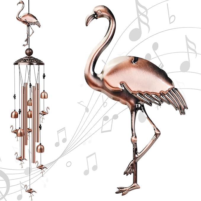 Flamingo Wind Chimes for Outside, Decorative Wind Chimes Flamingo Gifts for Women, Memorial Windchimes Outdoors with S Hook for Patio Garden Decor, Birthday Gifts for Mom Grandma