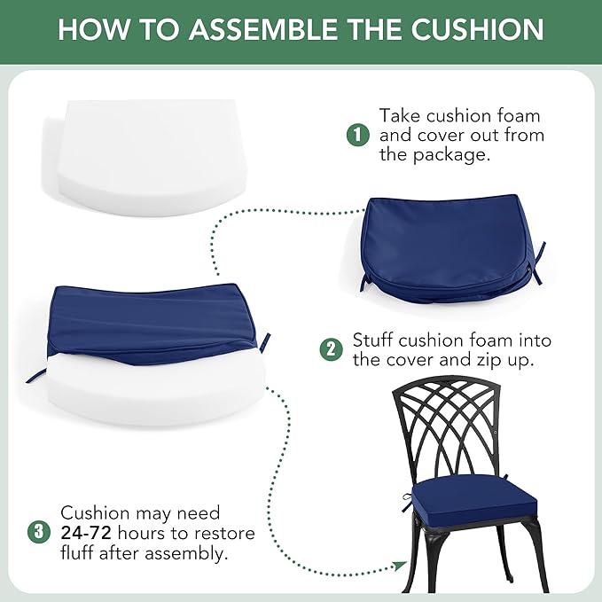 Outdoor Chair Cushions Set of 4: Waterproof & Fade Resistant Patio Furniture Cushions - 18.5 x 16 x 2 Inch Non Slip Round Corner Seat Cushion Pads with Removable Cover for Garden Yard Lawn, Navy Blue