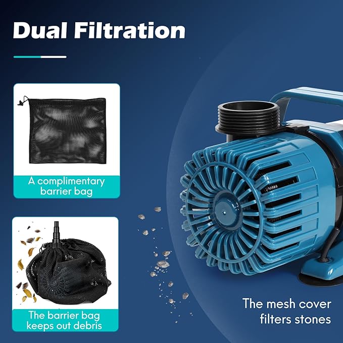 150W 3200 GPH Pond Pump for Outdoor Ponds with 180° Adjustable Outlet, 20FT Power Cord & Barrier Bag, Ultra-Quiet Fountain Pump, Waterfall Pump, UL Listed