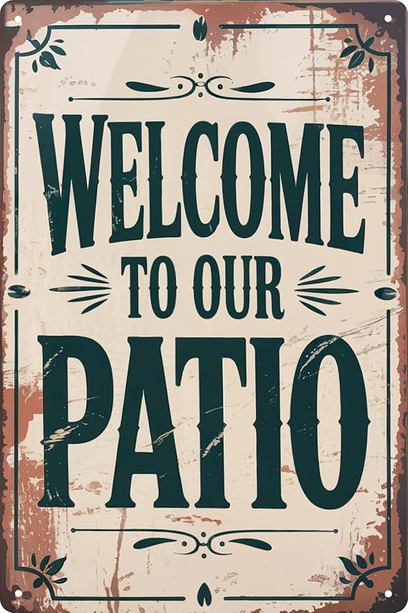 Welcome To Our Patio Beach Pool Funny Retro Metal Tin Signs Wall Decor 12x8 in