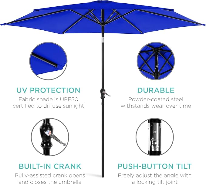 Best Choice Products 10ft Outdoor Steel Polyester Market Patio Umbrella w/Crank, Easy Push Button, Tilt, Table Compatible