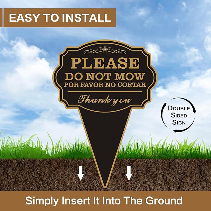 Double Sided Yard Sign, Do Not Mow / POR FAVOR NO CORTAR Sign for Lawn, 10"x14" Bilingual English and Spanish Yard Sign with Stake, Rust-Free Metal, Weatherproof UV Printed for Outdoor Use (DO NOT MOW-1PACK)