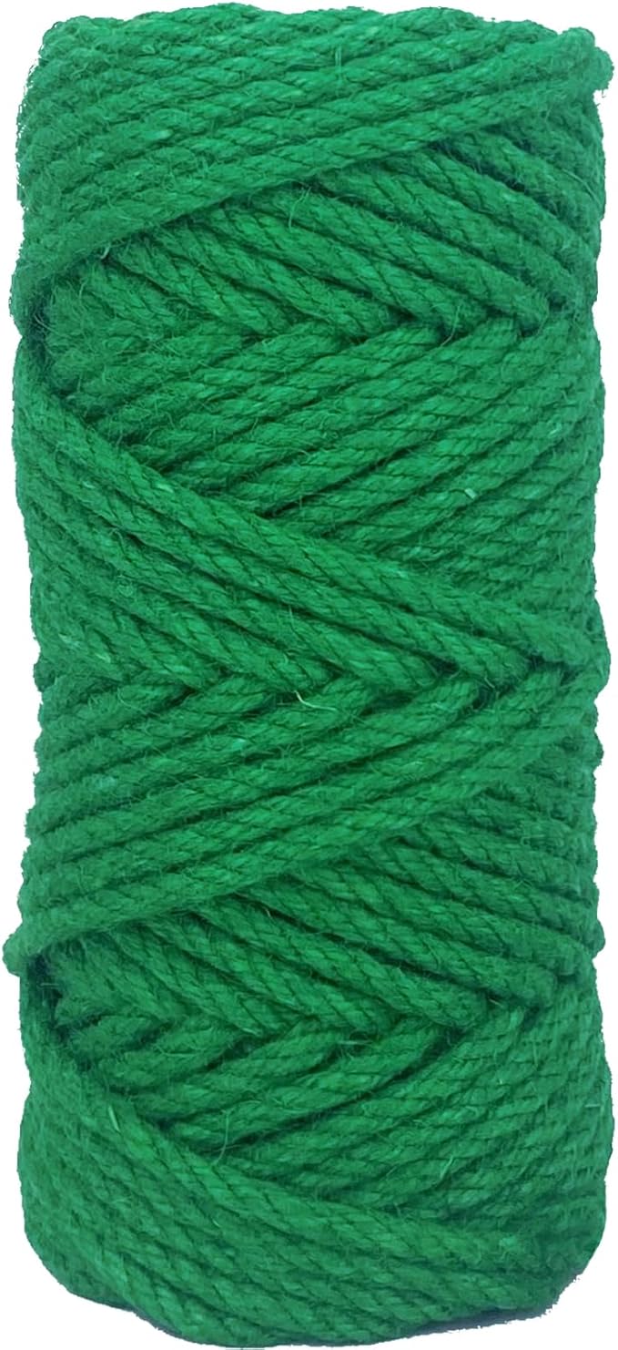 Leecogo 6mm Jute Rope 100 Feet Natural Craft Rope Twine String Perfect for Home Gardening Macrame Arts Crafts DIY Cat Scratching Post Replacement Repairing Recovering Cats Toy Making,Grass Green
