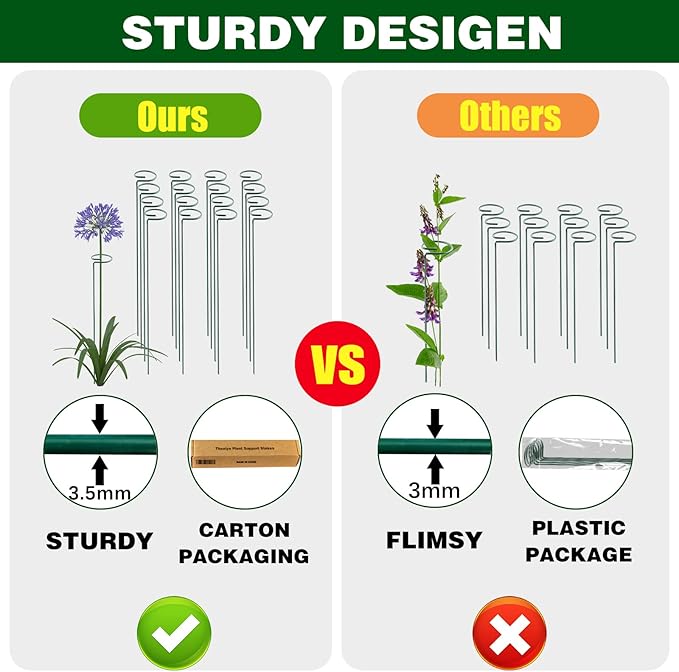 12 Pack 18 Inch Plant Support Stakes, Metal Single stemmed Flower Support Hoops，Garden Plant Stakes Plant Prop for Amaryllis Orchid Lily Rose Peony Tomatoes Gladiolus