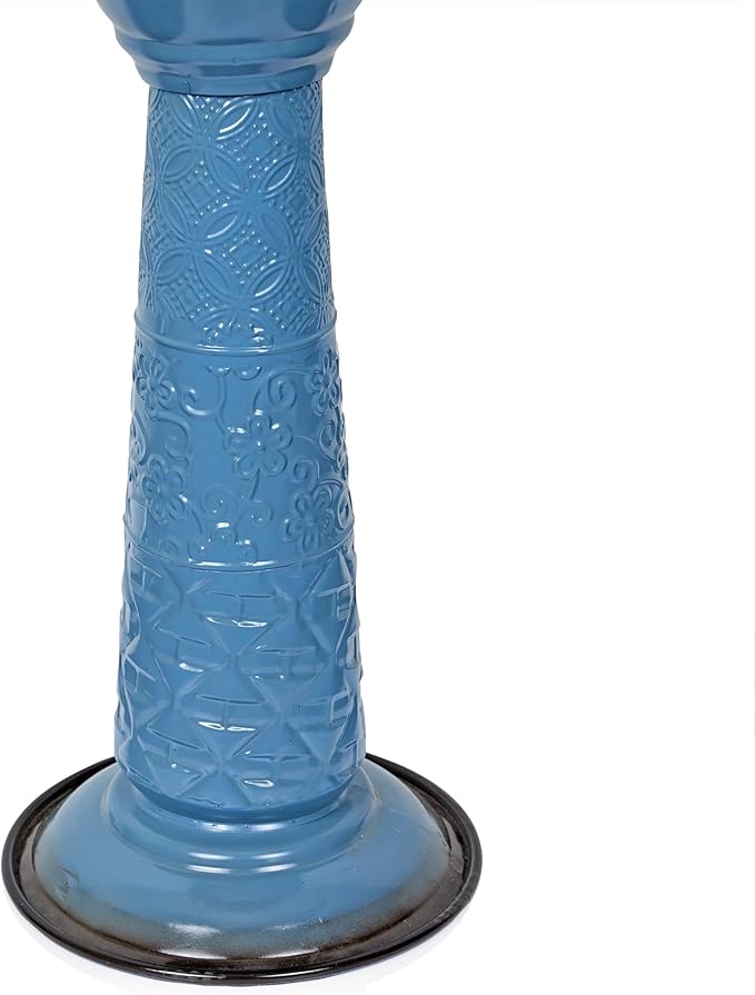 Alpine Corporation ORS112BL Vintage Metal Pedestal Birdbath with Stand, Shallow Bird Bath Bowl for Outside, 28" H, Blue
