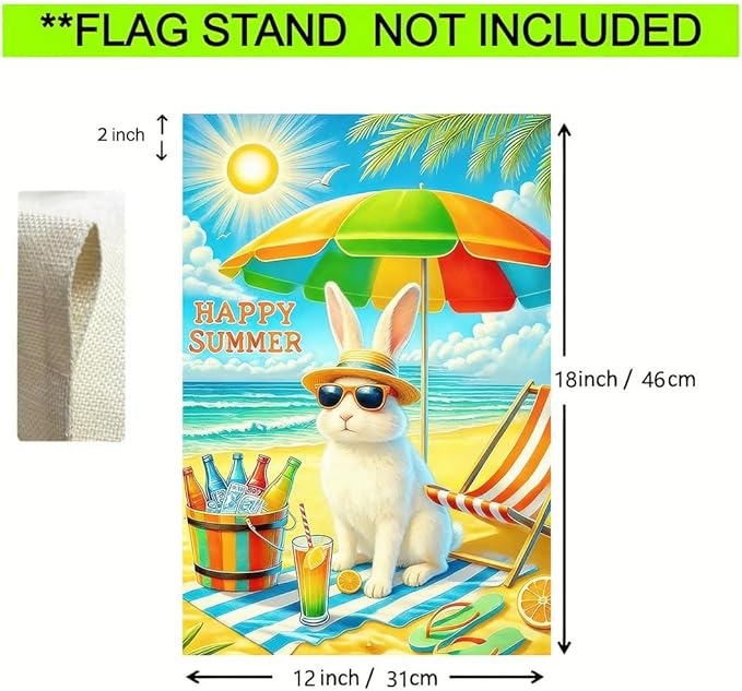 Summer Garden Flag 12x18 Double Sided, Burlap Outdoor Beach Sea Bunny Garden Flags Summer Coastal Decorations, Small Decorative Ocean Yard Flags for Outside Lawn Porch Décor