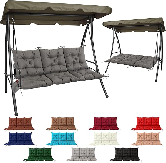 NACATIN 3 Seat Cushion for Outdoor Swing - 60x40 inches, 4" Thick Porch Swing Cushions with Ties and Storage Bag, Waterproof Bench Cushions for Patio, Outdoor, Backyard and Garden (Dark Gray)