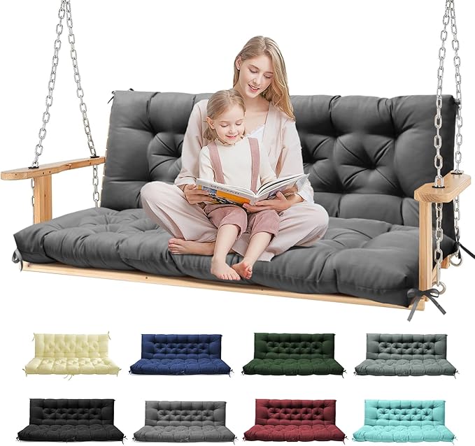 Porch Swing Cushions, Patio Swing Cushions Waterproof for Outdoor Furniture Thickened Outdoor Swing Bench Cushions 2-3 Seater Replacement with Ties (Light Grey, 60x40 Inch)