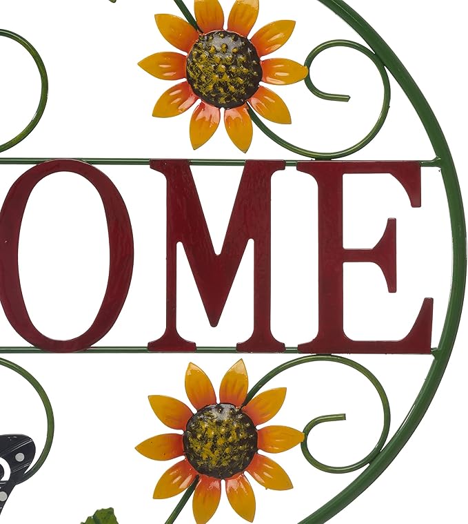 Glitzhome 23.75" L Welcome Wall Decor, Metal Rustic Sunflowers and Butterflies Decor Welcome Sign Wall Door Decoration for Home Outdoor Indoor Decorative Truck Metal Wall Hanging