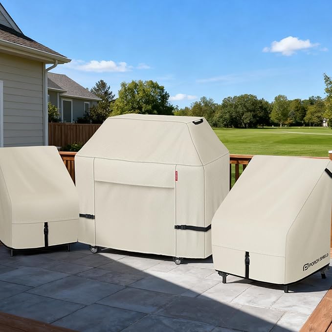Porch Shield Patio Chair Covers - Waterproof Outdoor Lounge Deep Seat Adirondack Chair Cover 2 Pack - 35W x 38D x 34H inch, Beige