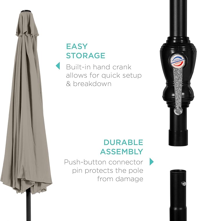 Best Choice Products 10ft Outdoor Steel Polyester Market Patio Umbrella w/Crank, Easy Push Button, Tilt, Table Compatible