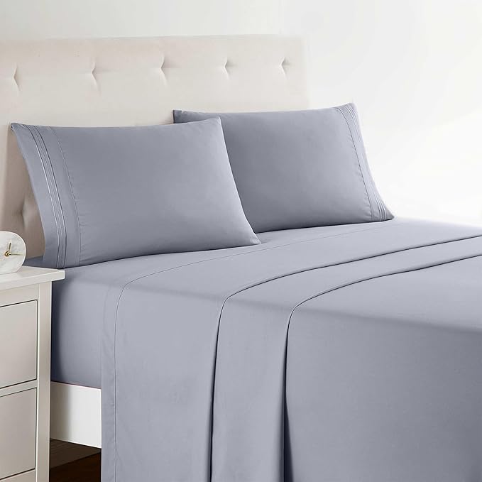 Clara Clark Split King Sheets Set, Deep Pocket Bed Sheets for Split King Size Bed, 4 Piece Bed Sheet Set, Super Soft Bedding Sheets & Pillowcases, Split King Gray Lavender