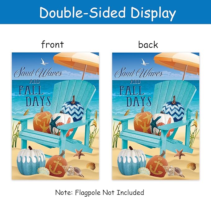 Sand Waves Fall Days White Pumpkin Beach Decorative Small Garden Flag Fall At The Beach Garden Flag Autumn Nautical Pumpkins,Blue Chair Beach Anchor Shell Crab Starfish Home Decorative Coastal House