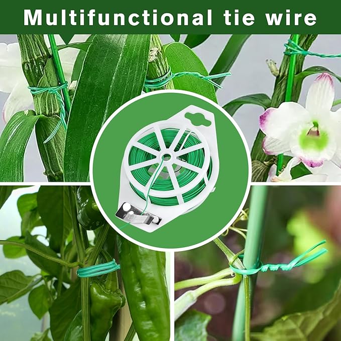 328feet Plant Ties with Cutter, Twist Ties for Tomato Vines and Garden Plants, Adjustable Length Garden Wire for Plants