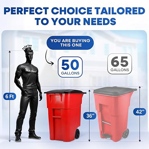 50 Gallon Trash Can, Red Outdoor Garbage Can, Wheeled Outside Trash Bin, Outdoor with Lid and Wheels, Large Rolling Trash Can, Garbage Can with Wheels for Home, Office, Garage