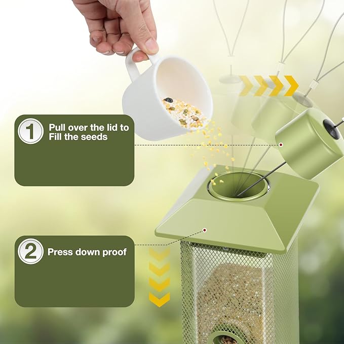 Bird Feeders for Outdoors Squirrel Proof with Weight Activated Perches, Metal Mesh Bird Feeder Hanging Wild Bird Feeder,2.2lbs Seed Capacity for Finch Cardinal Chickadee Sparrow...