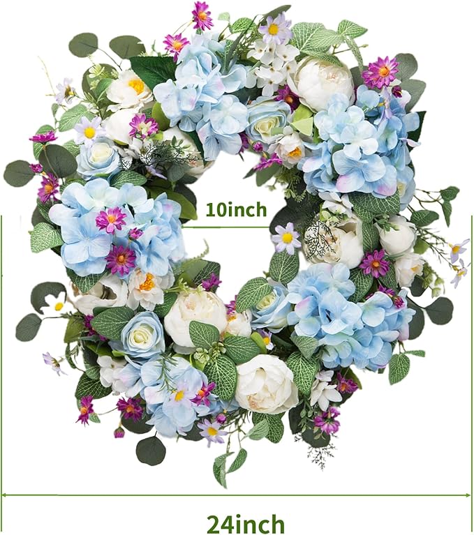 Honnesserry Spring Wreath for Front Door, Large Door Wreath for Home Decoration, 24IN Farmhouse Summer Eucalyptus Wreaths for Decor