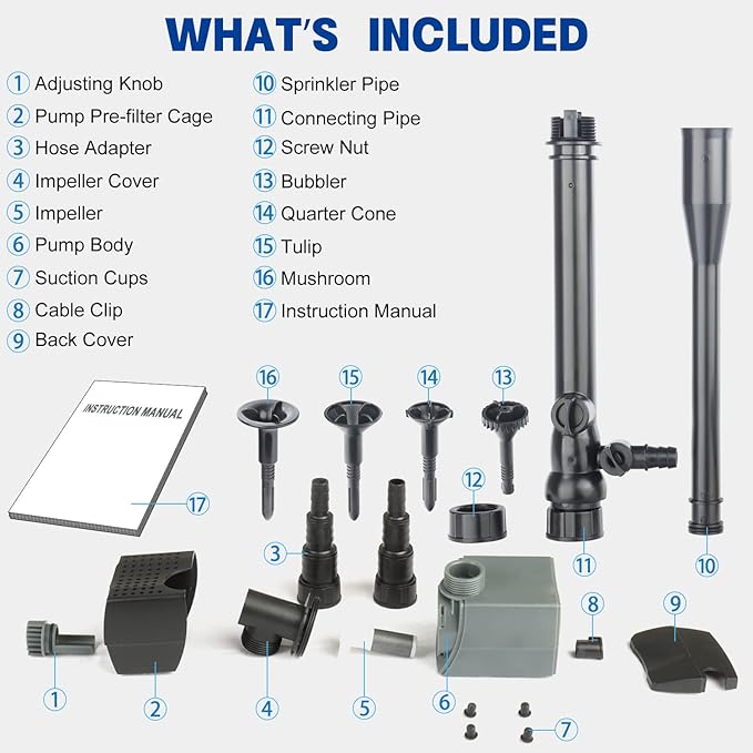 OYO WATER Pond Pumps Submersible Outdoor,555GPH Water Fountain Pump with Fountain Kits for Small Ponds