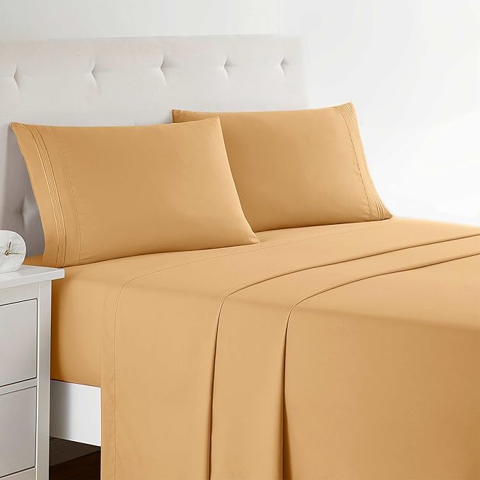 Clara Clark Bed Sheet Set, Split King, Premier 1800 Collection, 5 Piece, Microfiber, Deep Pocket, Apricot Orange