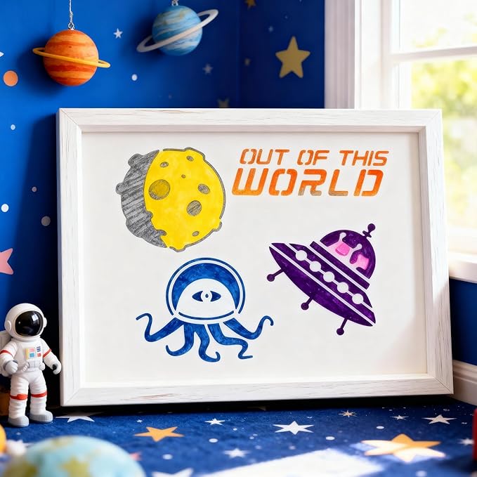 TIAMECH A4 Reusable Alien UFO Meteorite Stencil for Painting - Out of World Layering Template, DIY Wall Art, Wood Furniture, Scrapbook & Crafts (8.3x11.7inch)