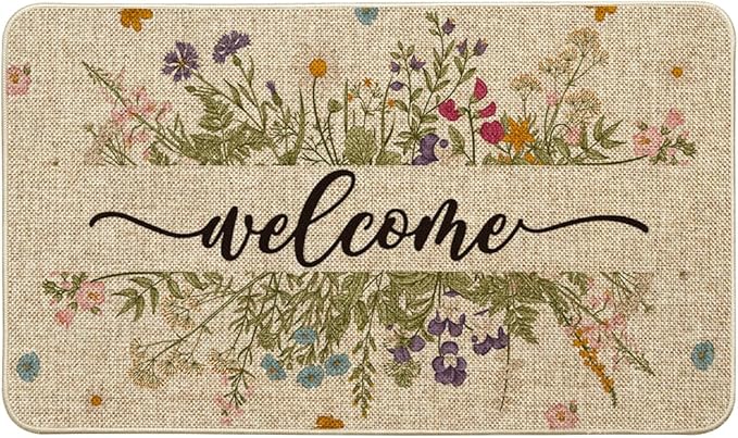 Artoid Mode Wild Flowers Welcome Spring Doormat,Home Decor Door Mat Low-Profile Switch Rug Floor Mat for Indoor Outdoor 17x29 Inch