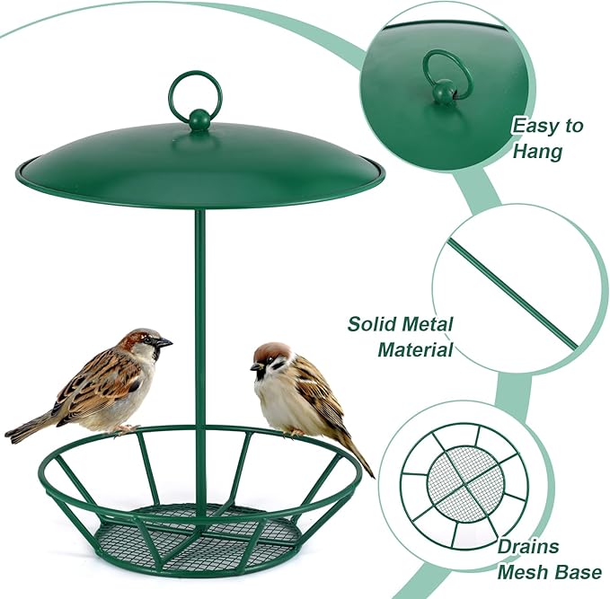 Suet Feeder Cylinder Bird Feeder S-6-2 Seed Cake Feeders Green Metal Feeders for Hanging Garden Backyard Outdoors Wild Birdfeeding