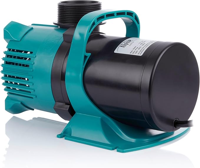 Alpine Corporation 4700 GPH Vortex Submersible Water Pump with 20 Ft Cord for Ponds, Fountains and Water Circulations, Quiet Operation Vertical/Horizontal, 18.5 Ft Lift 216 Watts, Black/Teal