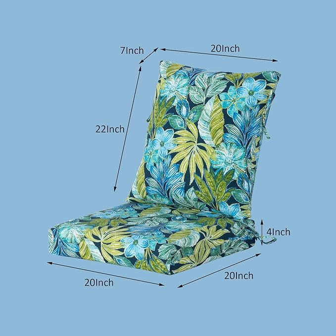 COZYVIDA Outdoor Dining Chair Cushion, Set of 2, 20" x 42",C0 Water-Resistant Breathable Polyester, UV-Resistant 1000+ Hrs, 30D Foam with Recycled Fiber Fill, YKK Zippers, Jungle Floral