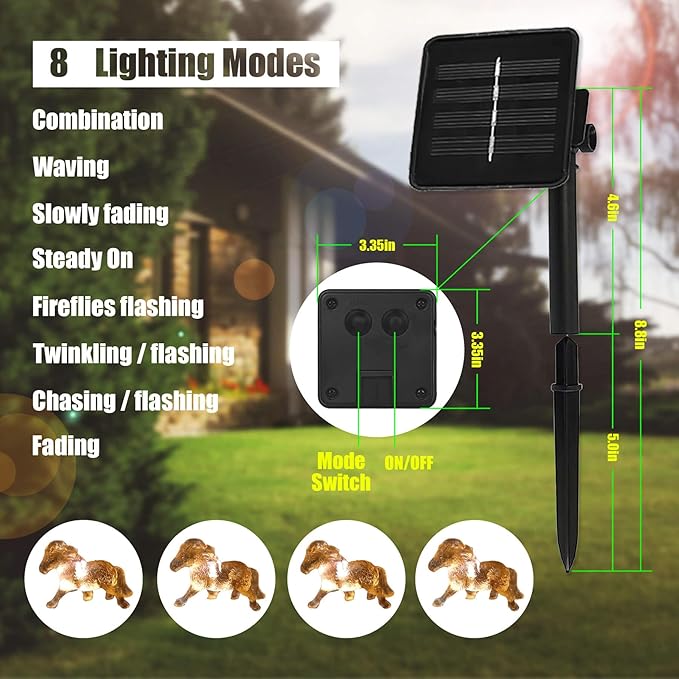 Outdoor Solar Lights Garden Light Cute Decorative Fairy Solar String Light Waterproof Horse Gifts for Women Novelty Pony Lights 40LEDs 14ft Xmas Yard Patio Window Balcony Thanksgiving Decor