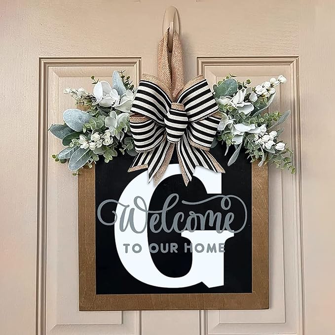 Last Name Porch Decor - Welcome Sign, Outdoor Porch Decorations - 26 Letter Wreaths for Front Door, Spring & All Seasons Monogram (G)