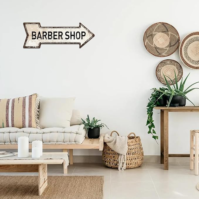 Mukuko Barber Shop Sign, 6"x18" Arrow Metal Tin Sign Barbers Pole Shave Haircut Wall Art Vintage Retro Hair Stylist Salon