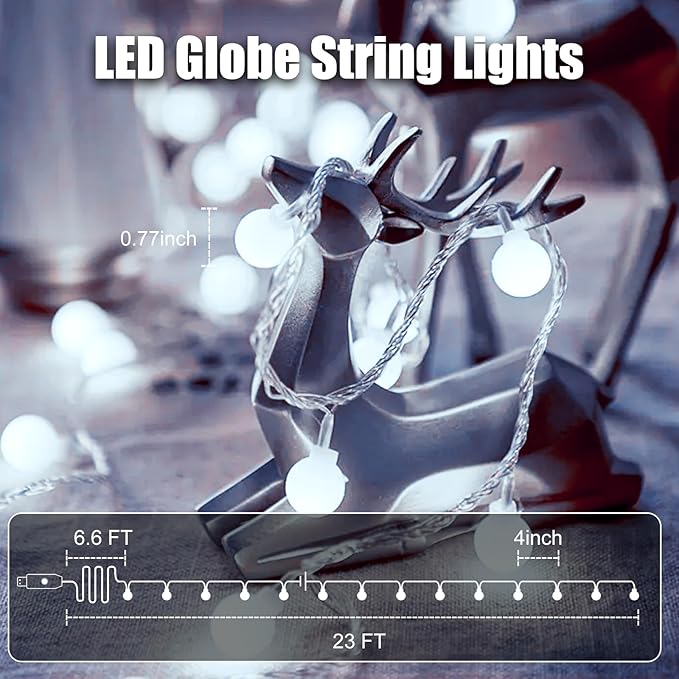 Minetom USB String Lights Indoor Bedroom, 2 Pack Totally 46FT 100 LED Globe Lights with Remote Plug-in, Xmas Twinkle Lights for Wedding Wall Classroom Dorm Canopy Ceiling Room Decor, Pure White