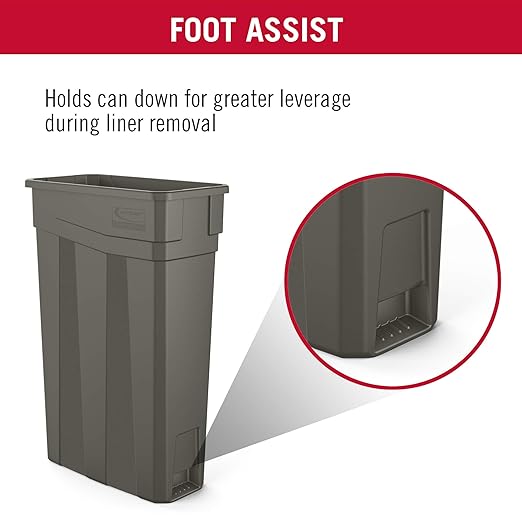 Suncast Commercial 23-Gallon Narrow Trash Can without Handles - Durable Garbage Can, Black, Made in the USA