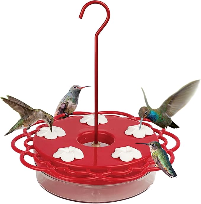 Nature's Way Plastic Hummingbird Feeder for Outdoor Decor, Hanging Feeder and Window Feeder, 13 Ounce Capacity Nectar Feeder, 5 Easy to Clean Flexible Ports, Red