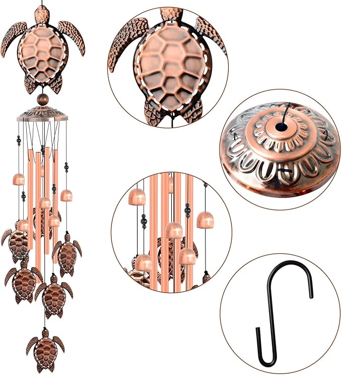 Sea Turtle Wind Chimes, Gifts for Mom Grandma Women, Outdoor Garden Patio Decor, with S Hook Indoor Outdoor Turtles Wind Chime for Outside, Turtles Gifts